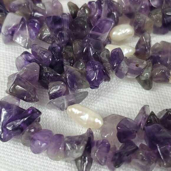Beautiful Purple Amethyst Chip & White Pearl Continuous Strand Necklace - Picture 2 of 6